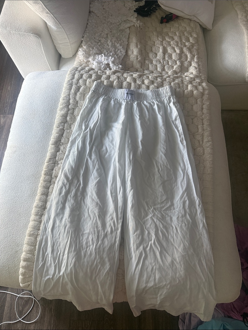 Princess Polly Kids White Wide-Leg Elastic Waist Pants